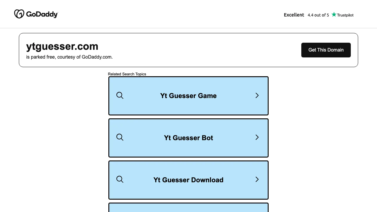 The ytguesser.com domain showing a registrar parking page instead of the game